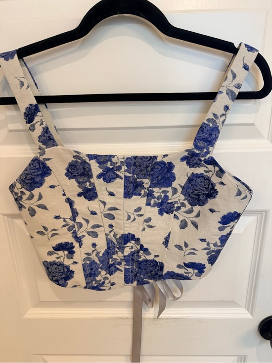 Windsor Tops - Windsor Blue Floral Corset Crop Top